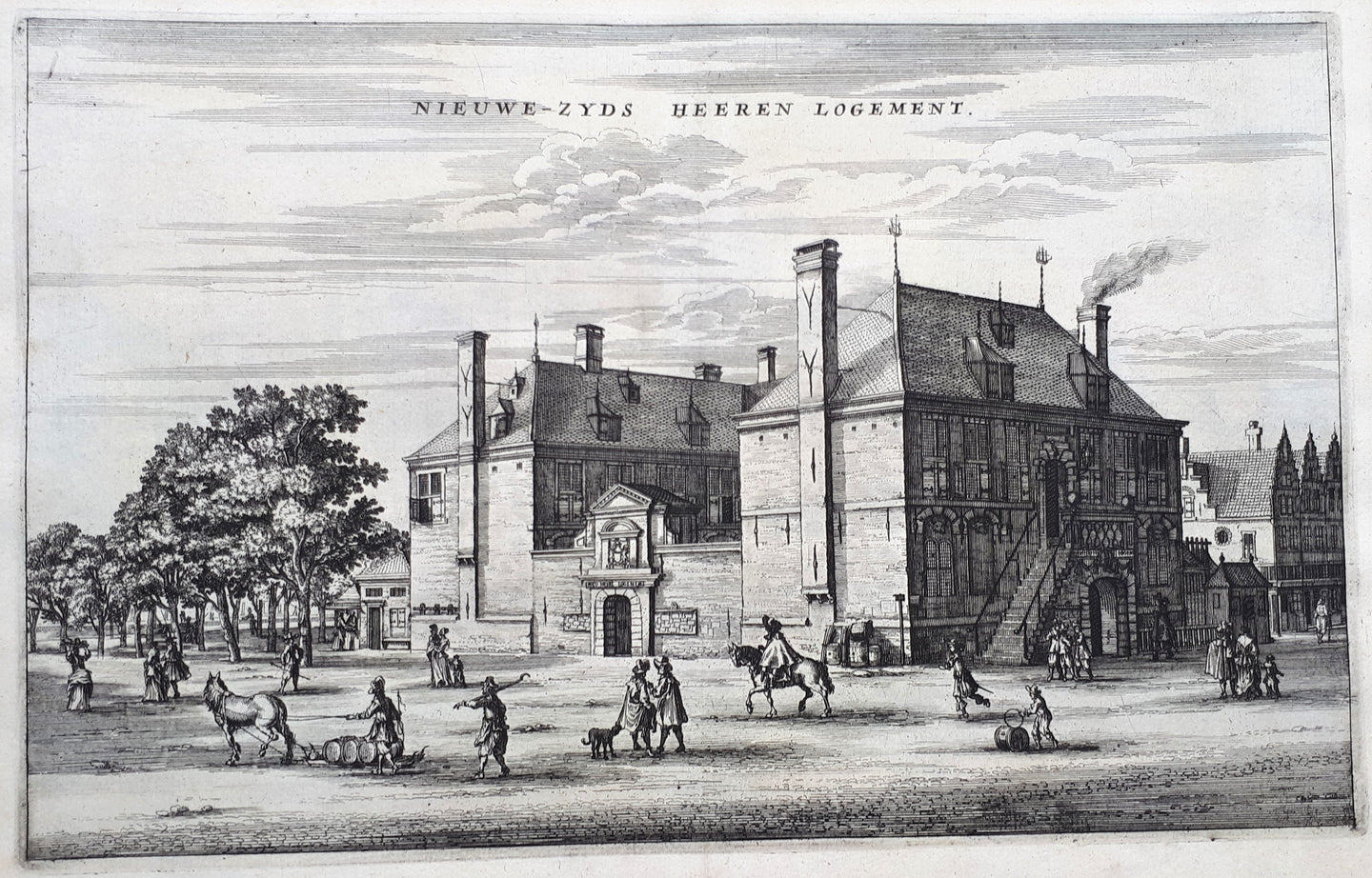 Amsterdam Het nieuwezijds herenlogement, Haarlemmerstraat 75 Links de Herenmarkt - O Dapper - 1663