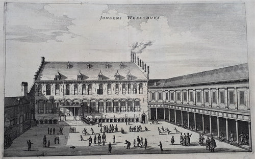 Amsterdam De binnenplaats van het Jongensweeshuis van het Burgerweeshuis, Kalverstraat 92 - O Dapper - 1663