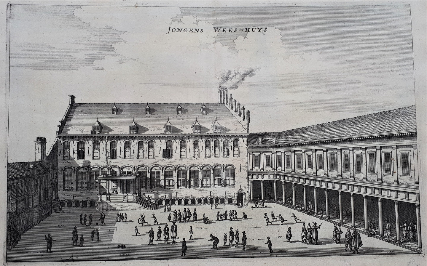 Amsterdam De binnenplaats van het Jongensweeshuis van het Burgerweeshuis, Kalverstraat 92 - O Dapper - 1663