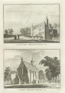 WEST-SOUBURG Kasteel en Kerk te Wester-Souburg - H Spilman - ca. 1750