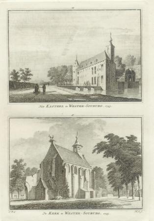 WEST-SOUBURG Kasteel en Kerk te Wester-Souburg - H Spilman - ca. 1750