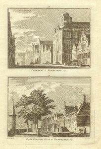 ENKHUIZEN Twee gezichten (waaronder stadhuis) op een blad - H Spilman - ca. 1750