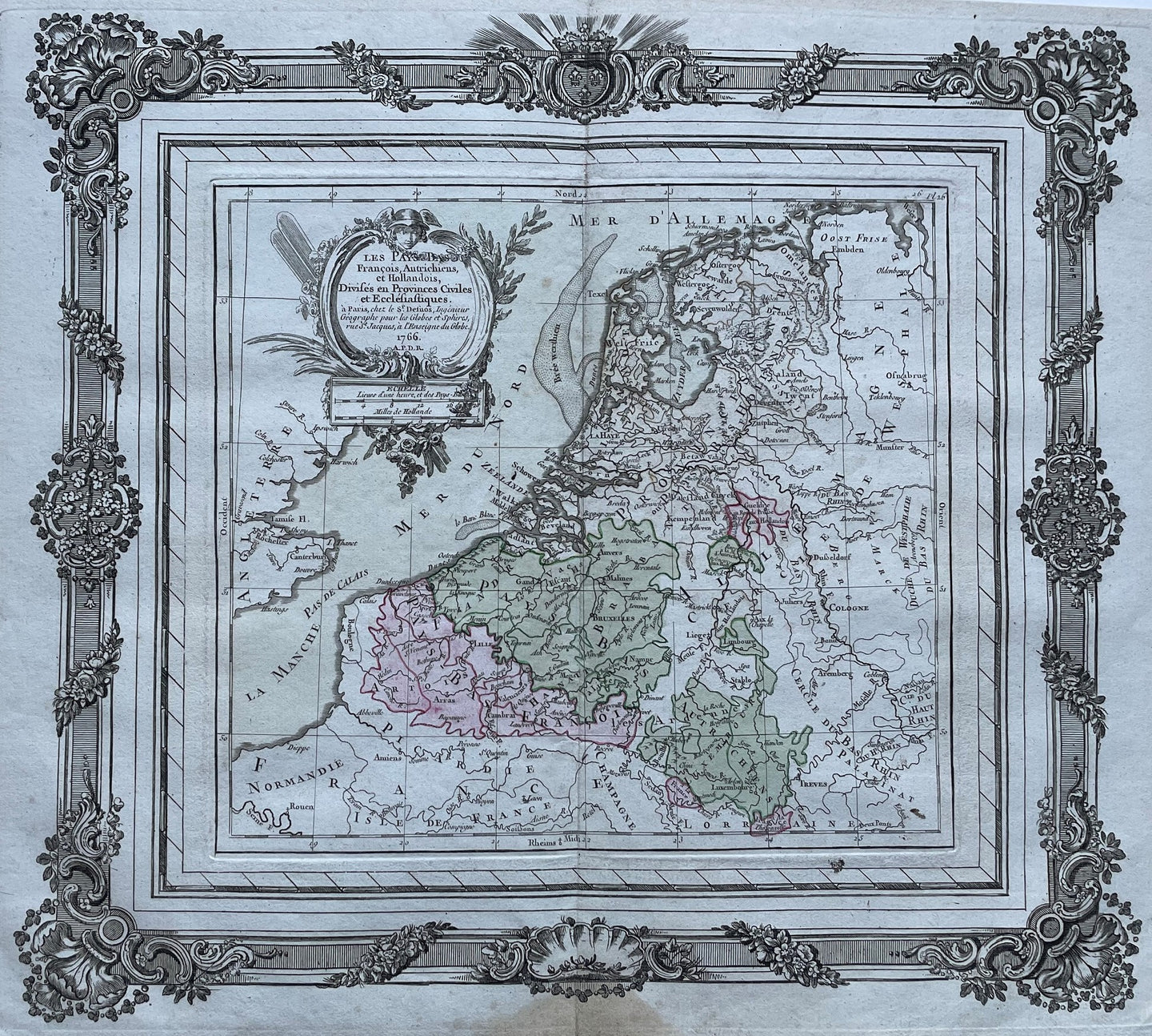 17 provinciën Netherlands Map of the XVII Provinces - Louis Charles Desnos - 1766