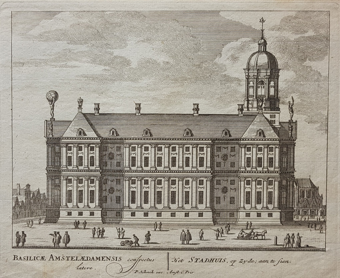 AMSTERDAM Paleisstraat Zuidelijke zijgevel Stadhuis - P Schenk - ca. 1708