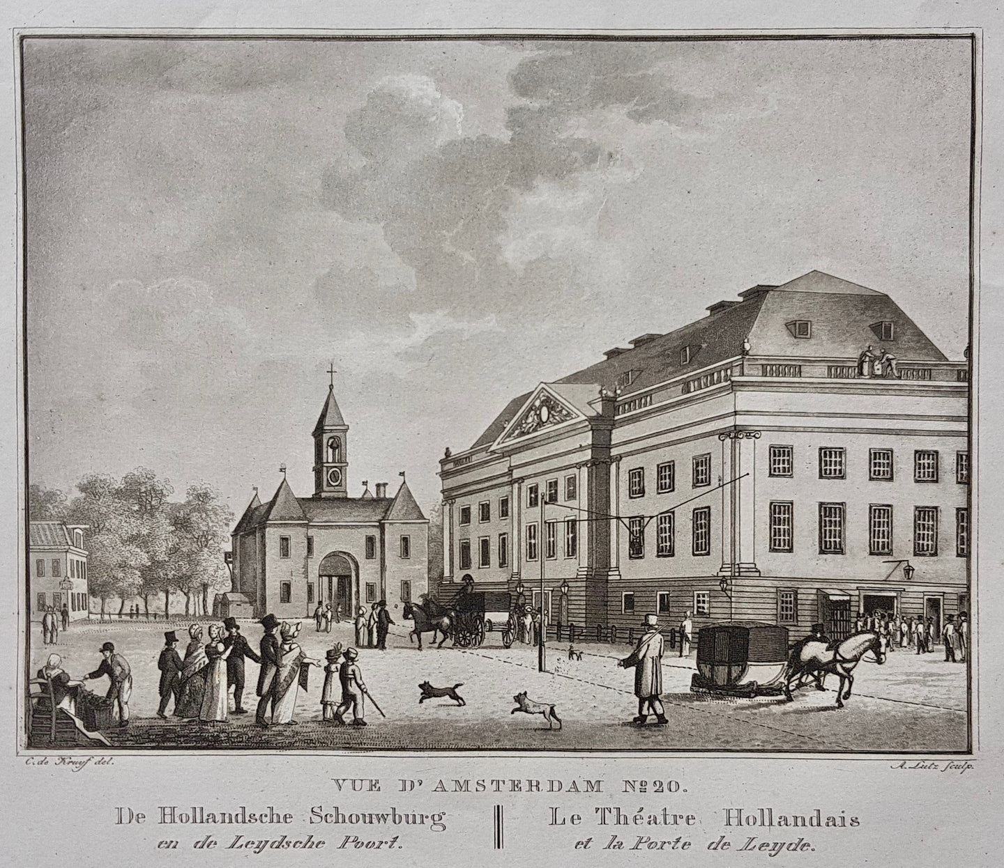 Amsterdam Hollandsche Schouwburg en Leidsepoort - C de Kruyff / F Buffa - 1825