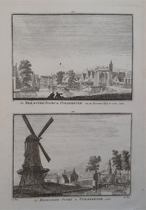 PURMEREND Twee gezichten, (waaronder Beemsterpoort) op een blad - H Spilman - ca. 1750
