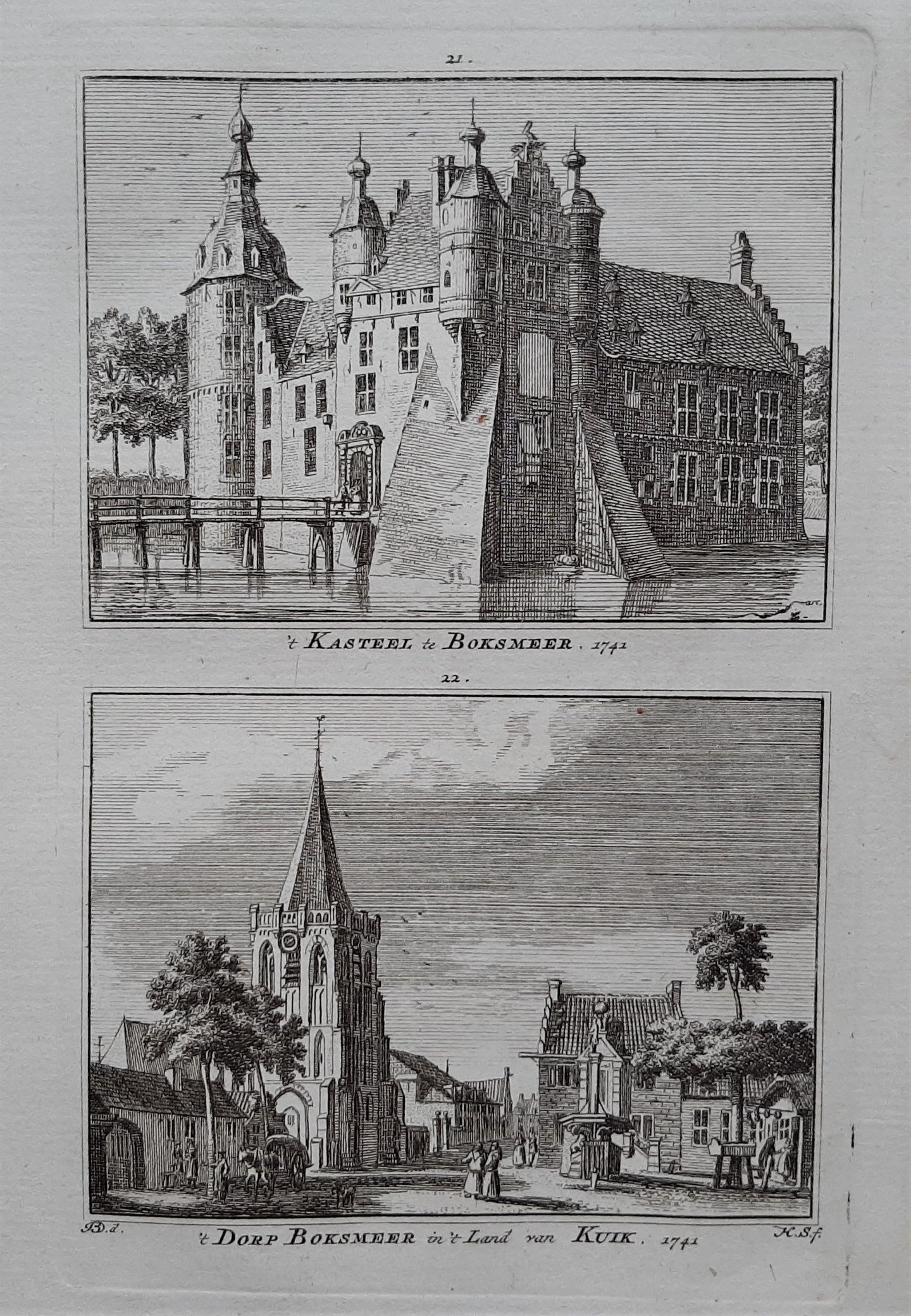 Boxmeer Twee gezichten op een blad - H Spilman - ca. 1750