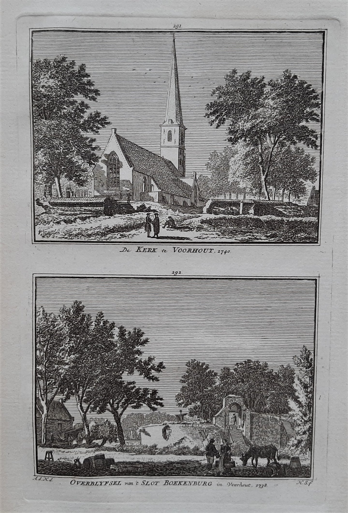 Voorhout Kerk en Slot Boekenburg - H Spilman - ca. 1750