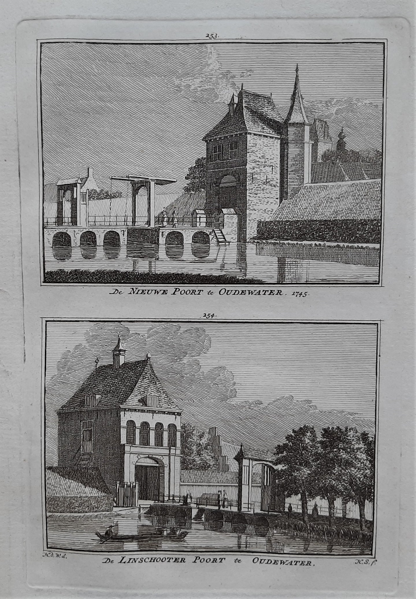 Oudewater Nieuwe en Linschoter poort - H Spilman - ca. 1750