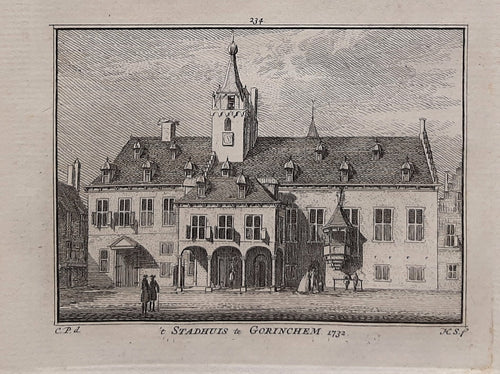 Gorinchem Gezicht op het Stadhuis - H Spilman - ca. 1750