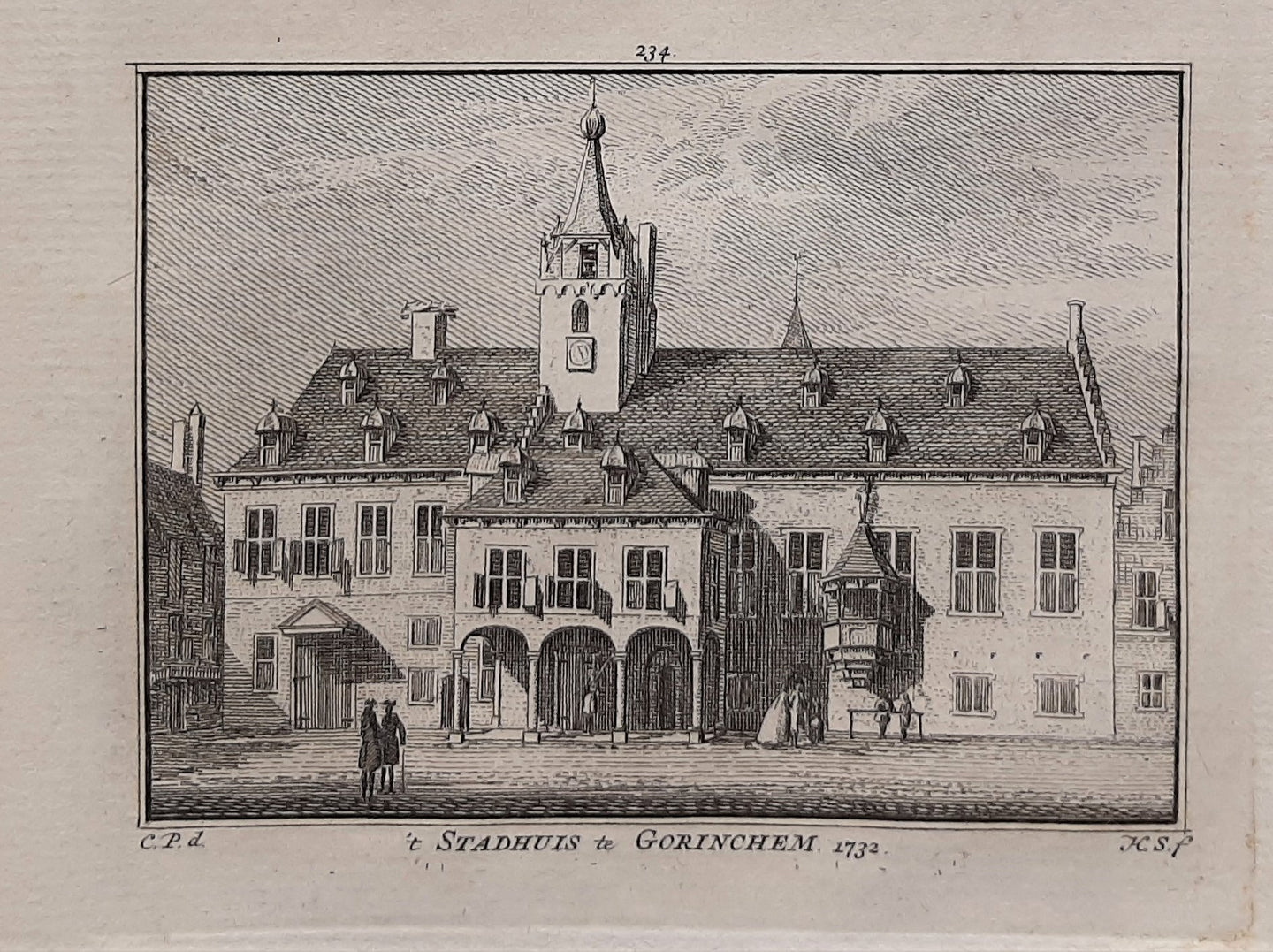 Gorinchem Gezicht op het Stadhuis - H Spilman - ca. 1750