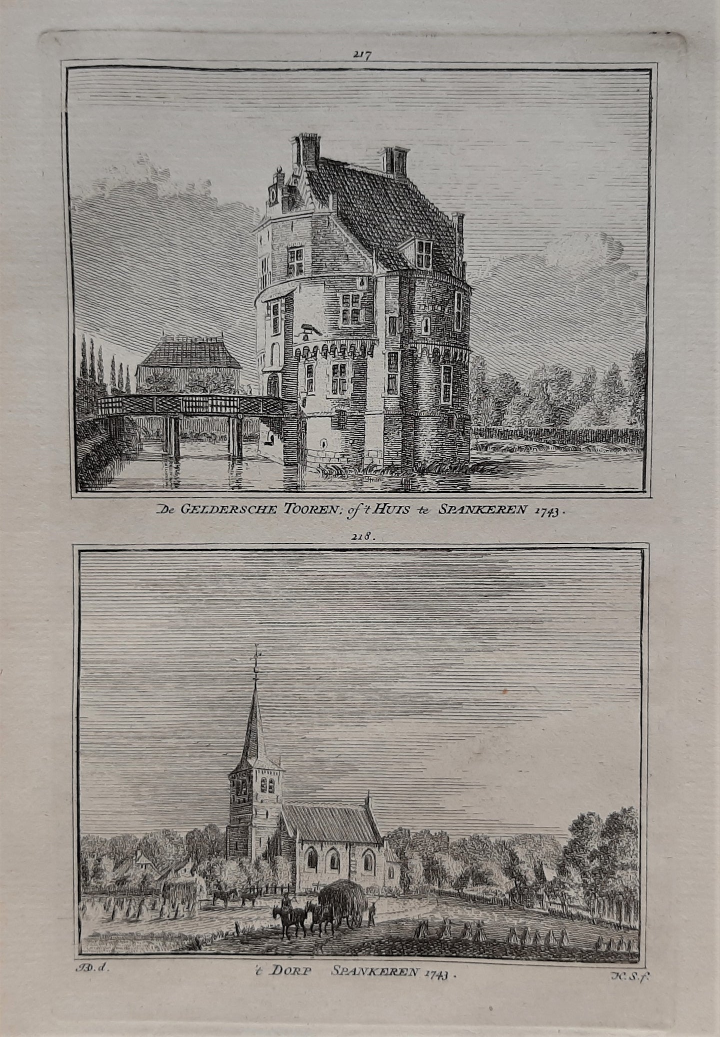 Spankeren Huis en dorp - H Spilman - ca. 1750