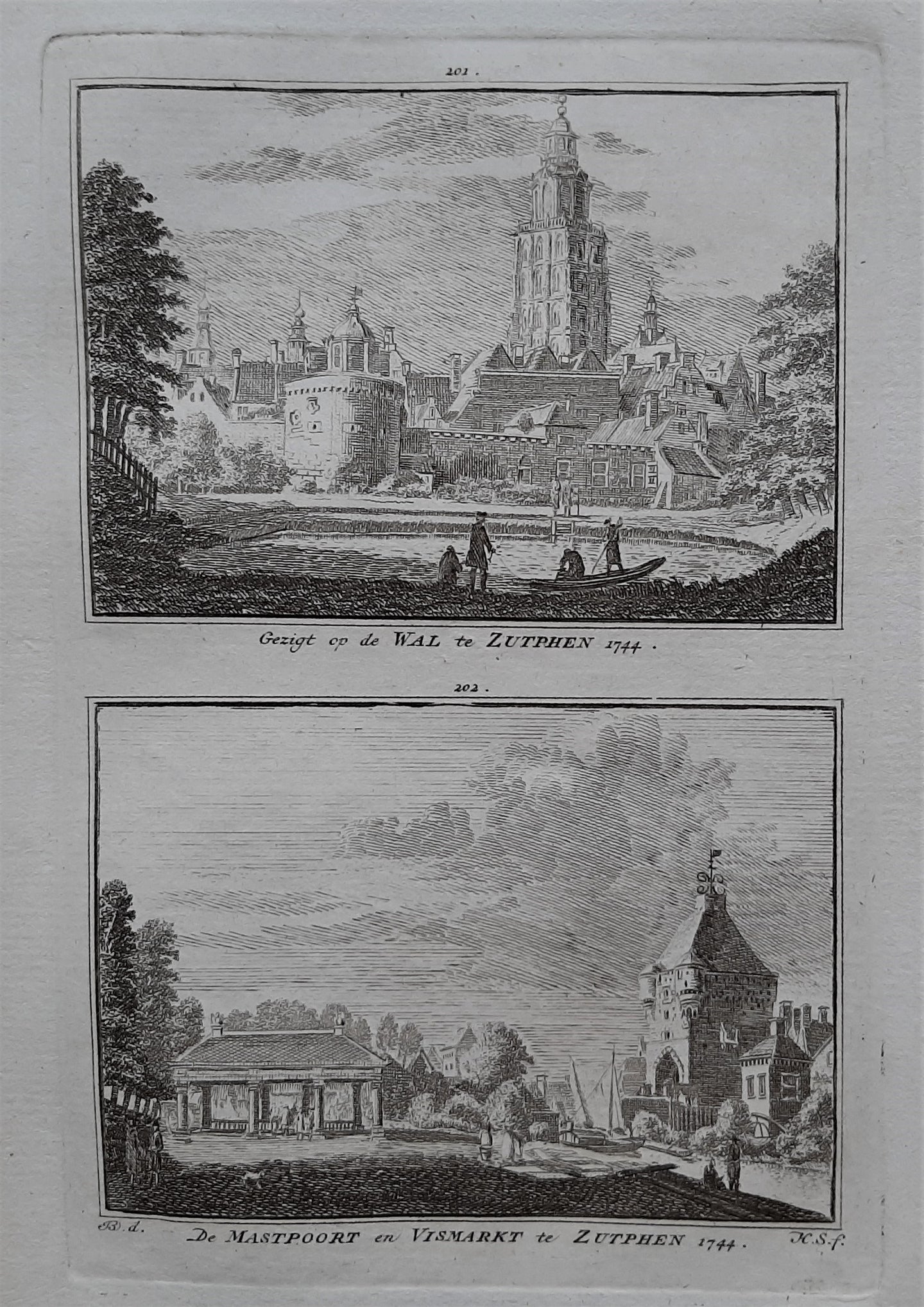 Zutphen Wal, Mastpoort en Vismarkt - H Spilman - ca. 1750