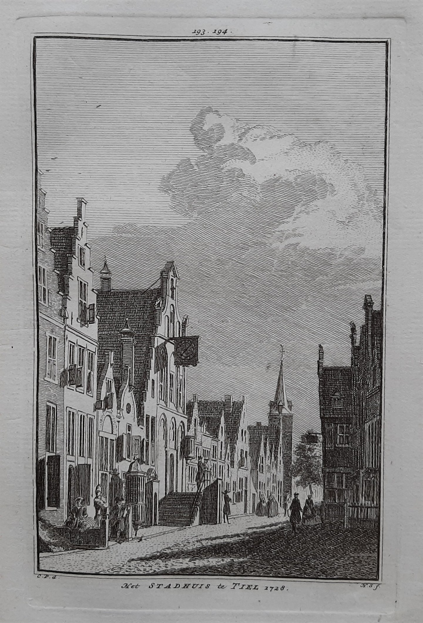 Tiel Gezicht op het stadhuis - H Spilman - ca. 1750