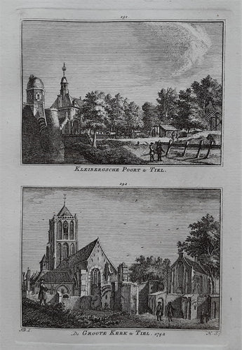 Tiel Twee gezichten op een blad, waaronder de Grote Kerk - H Spilman - ca. 1750