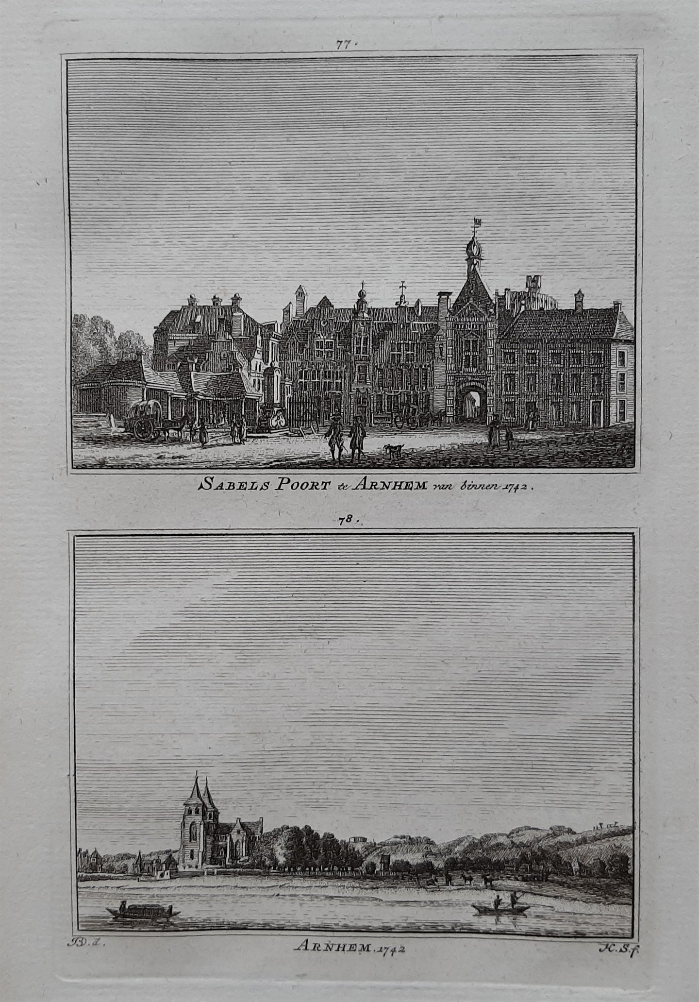 Arnhem Gezicht op Arnhem en de Sabelspoort - H Spilman - ca. 1750