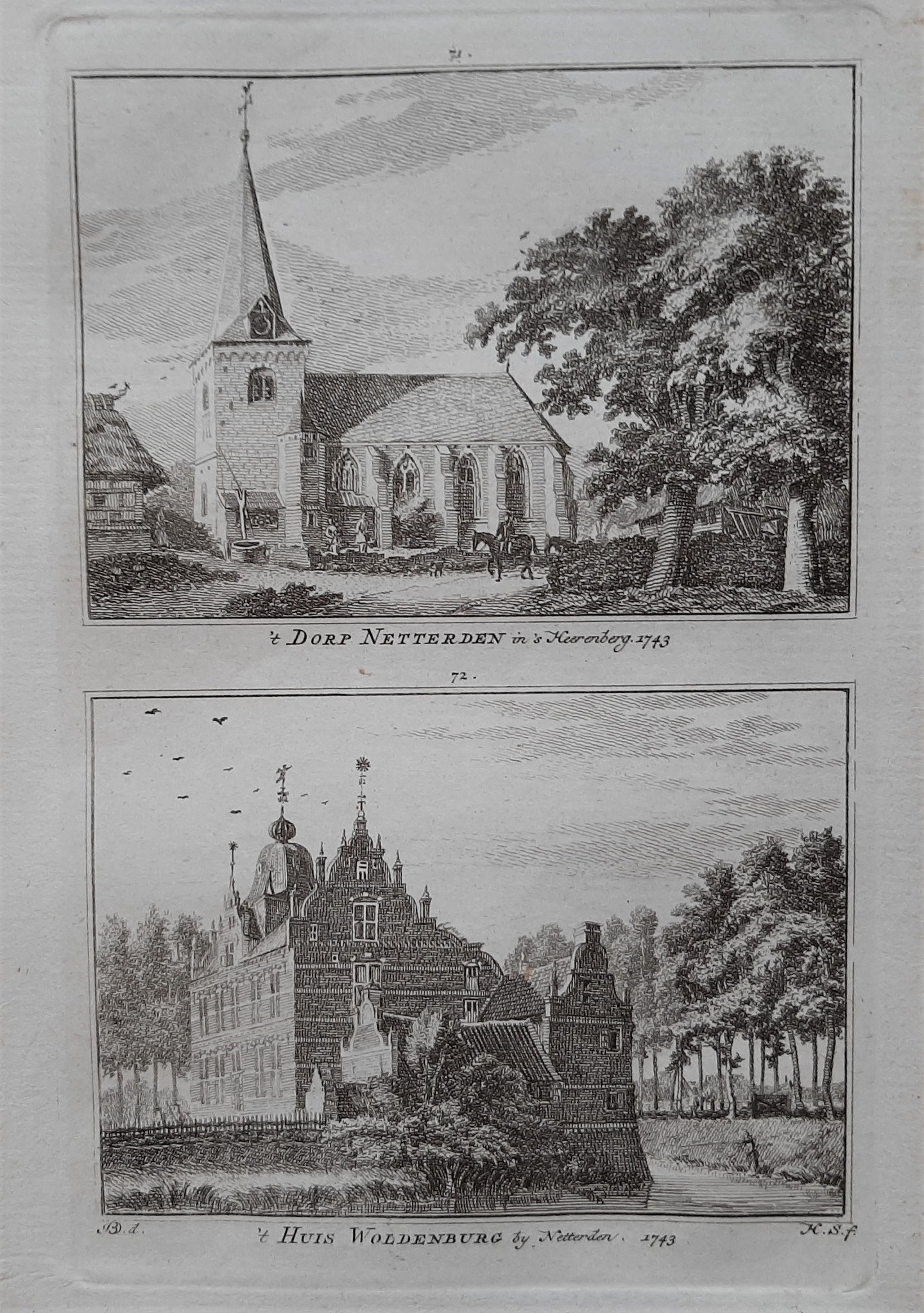 Netterden Twee gezichten op een blad - H Spilman - ca. 1750