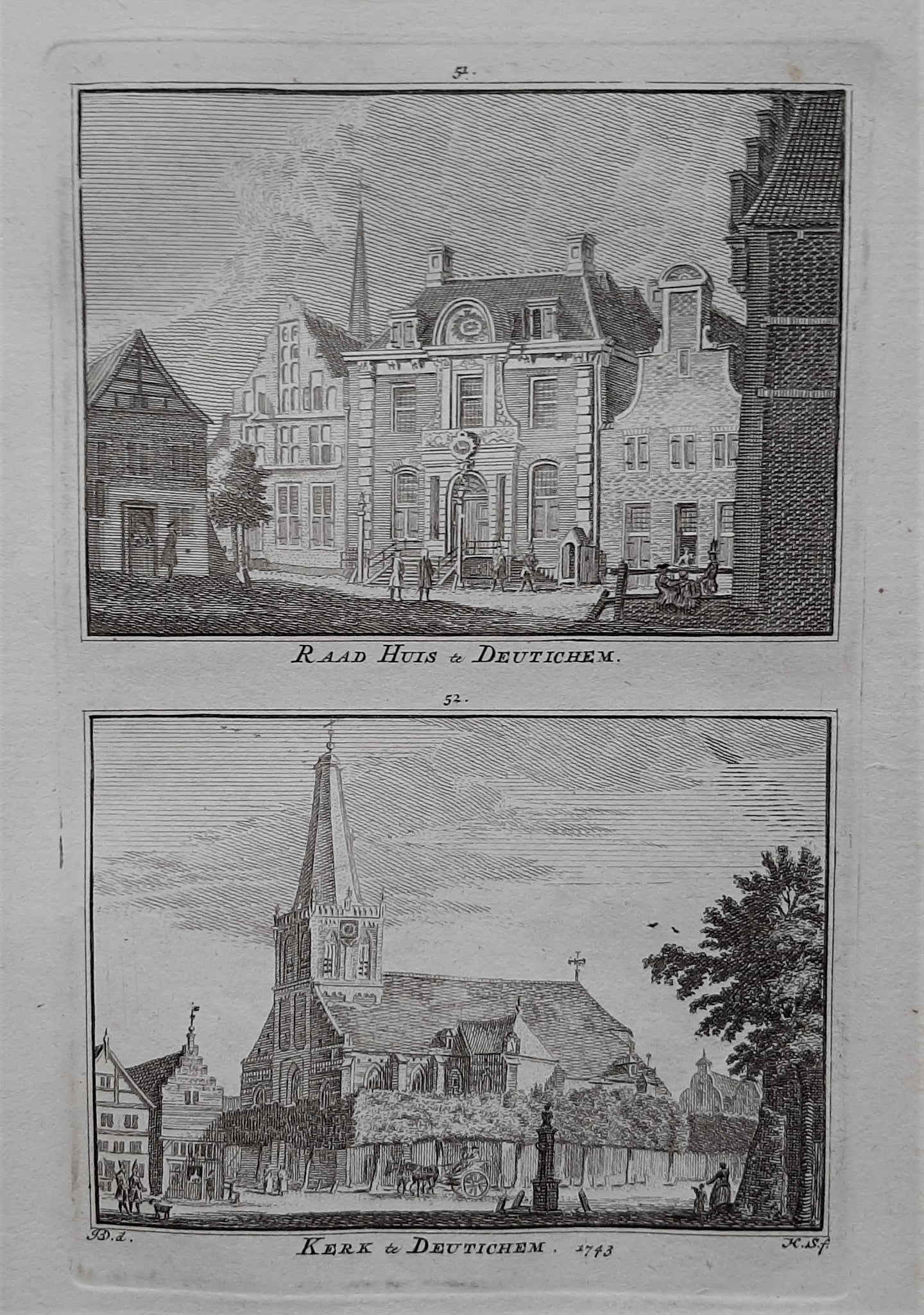 Doetinchem Raadhuis en kerk - H Spilman - ca. 1750