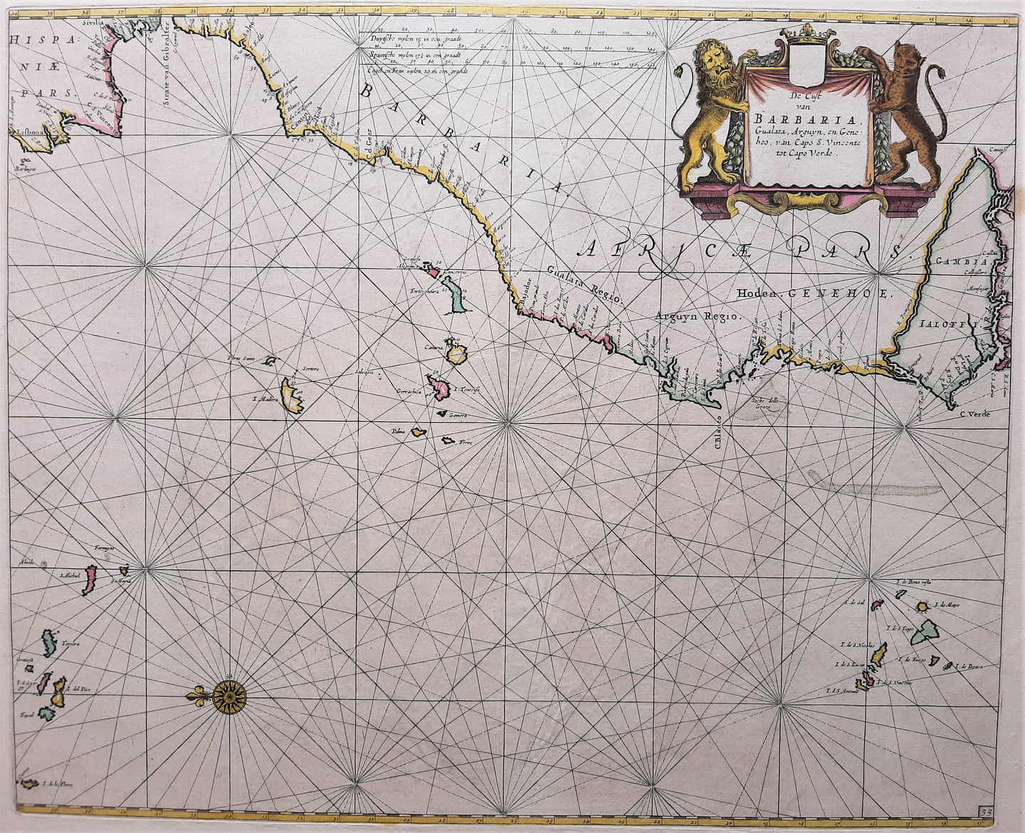Afrika Noordwestkust met Azoren, Canarische en Kaapverdische eilanden - P Goos - ca 1665