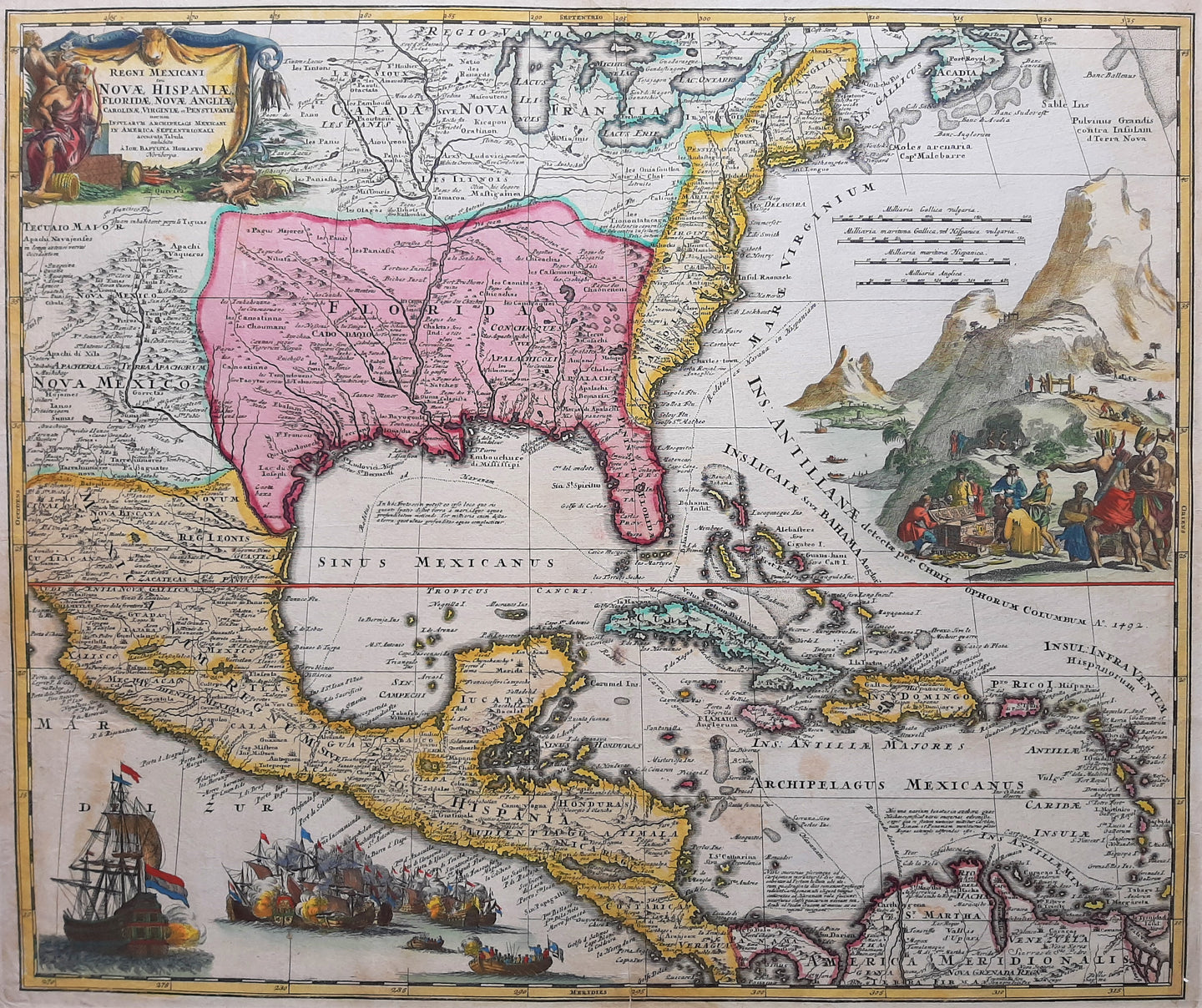 Amerika Caribbean Florida Central America East Coast - JB Homann - ca 1720