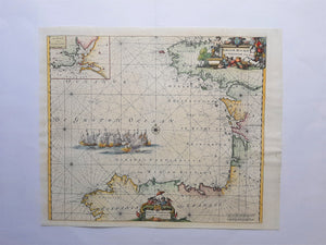 Spanje Frankrijk zeekaart Spain France sea chart - Reinier & Josua Ottens - ca 1730