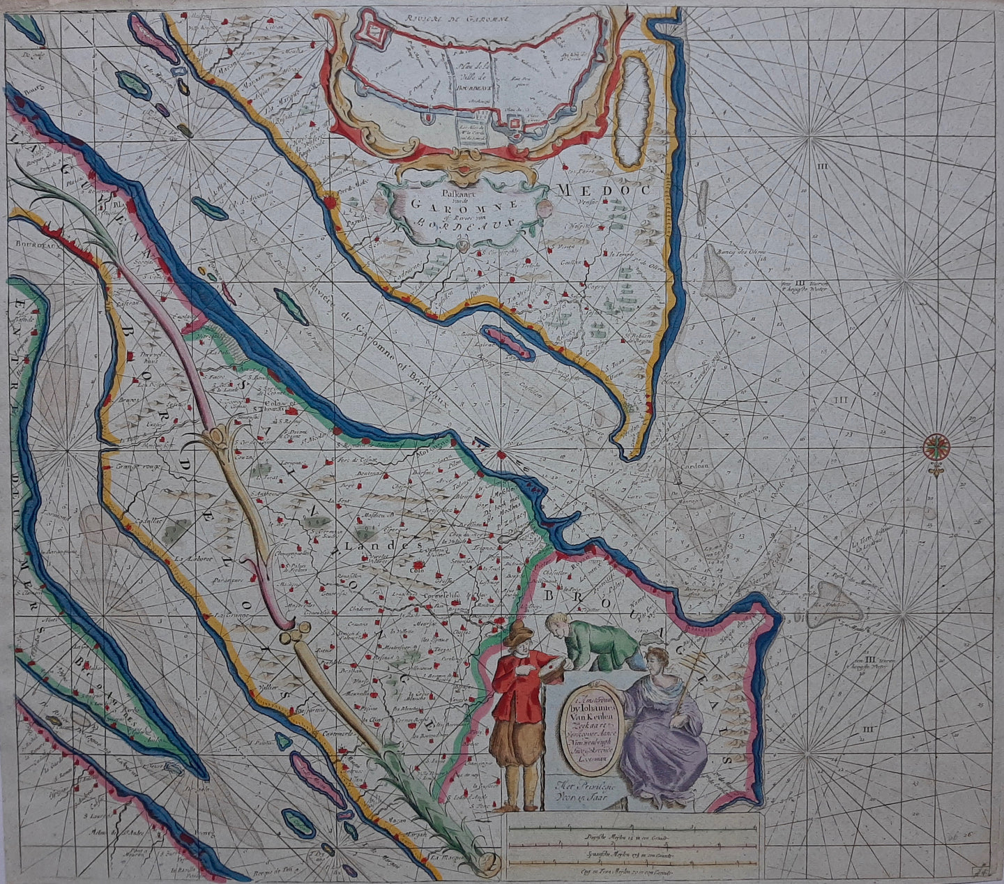 Frankrijk Bordeaux zeekaart France sea chart Bordeaux region - J van Keulen - ca 1700