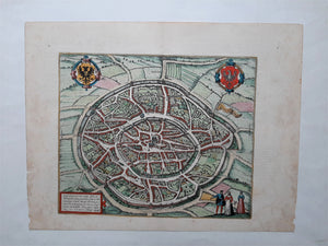 Duitsland Aken Germany Aachen Stadsplattegrond in vogelvluchtperspectief - G Braun & F Hogenberg / J Janssonius - 1657
