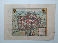 Load image in Gallery view, Duitsland Aken Germany Aachen Stadsplattegrond in vogelvluchtperspectief - G Braun &amp; F Hogenberg - 1572
