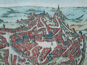 Duitsland Aken Germany Aachen Stadsplattegrond in vogelvluchtperspectief - G Braun & F Hogenberg - 1572