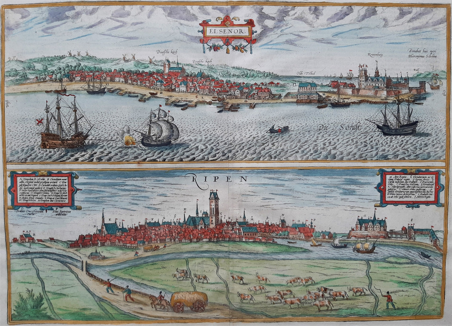Denemarken Denmark Helsingør Ribe - G Braun & F Hogenberg - 1623