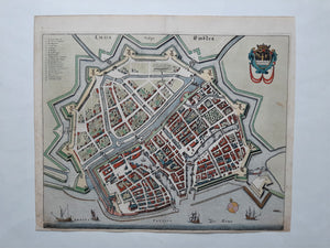 Duitsland Emden Germany Stadsplattegrond in vogelvluchtperspectief - J Janssonius - 1657