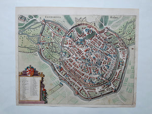 Duitsland Erfurt Germany Stadsplattegrond in vogelvluchtperspectief - J Janssonius - 1657