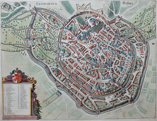 Duitsland Erfurt Germany Stadsplattegrond in vogelvluchtperspectief - J Janssonius - 1657