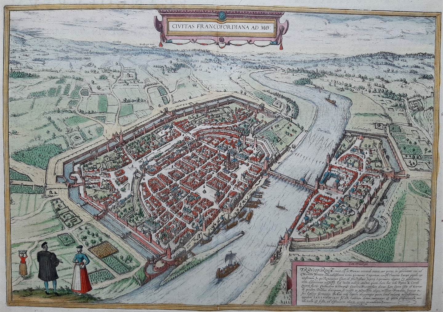 Duitsland Frankfurt am Main Germany Stadsplattegrond in vogelvluchtperspectief - G Braun & F Hogenberg / J Janssonius - 1657