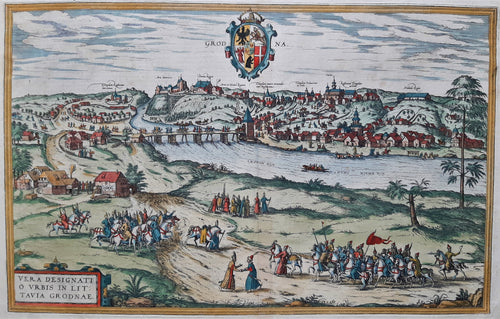 Belarus Grodno (Hrodna) Wit-Rusland Vogelvluchtperspectief - G Braun & F Hogenberg - 1575