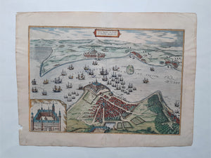 Denemarken Zweden Sont Helsingør Landskrona Helsingborg - G Braun & F Hogenberg - 1588
