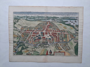 Denemarken Odense Stadsplattegrond in vogelvluchtperspectief - G Braun & F Hogenberg - 1623