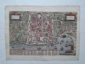 Italië Palermo Stadsplattegrond in vogelvluchtperspectief - G Braun & F Hogenberg - 1588