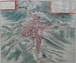 Italië Perugia Stadsplattegrond in vogelvluchtperspectief - G Braun & F Hogenberg - 1617
