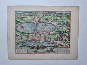 Tunesië Tunis en nabije omgeving Aanzicht in vogelvluchtperspectief - G Braun & F Hogenberg - 1575