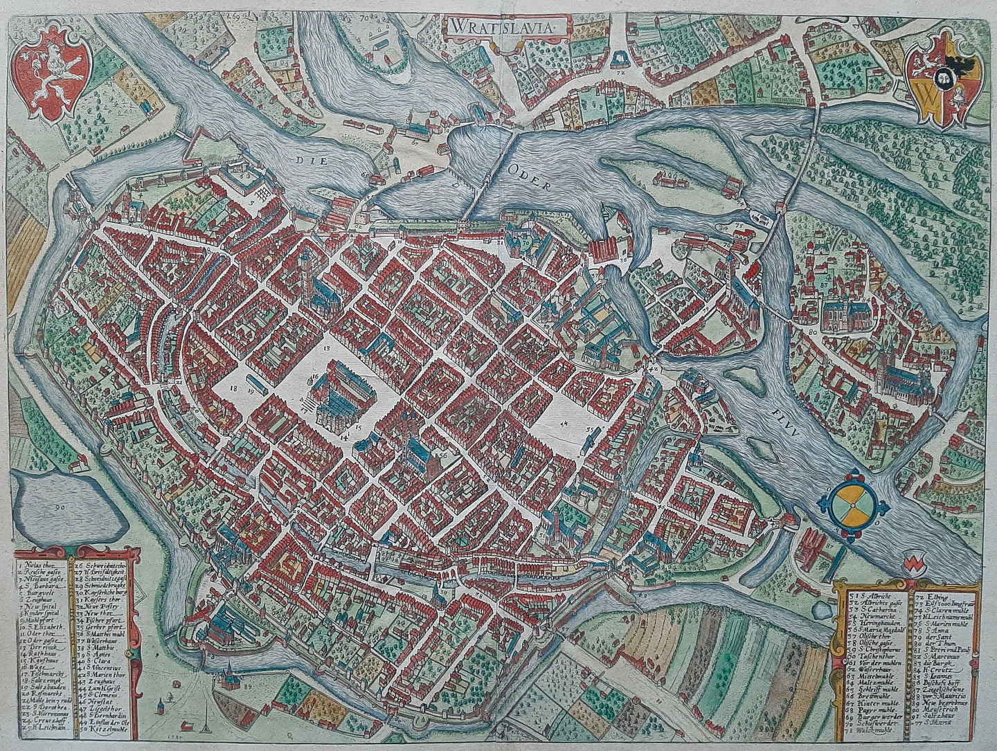 Polen Wroclaw (Breslau) Stadsplattegrond in vogelvluchtperspectief - G Braun & F Hogenberg - ca. 1617