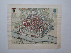 Arnhem Stadsplattegrond in vogelvluchtperspectief - J Blaeu - 1649
