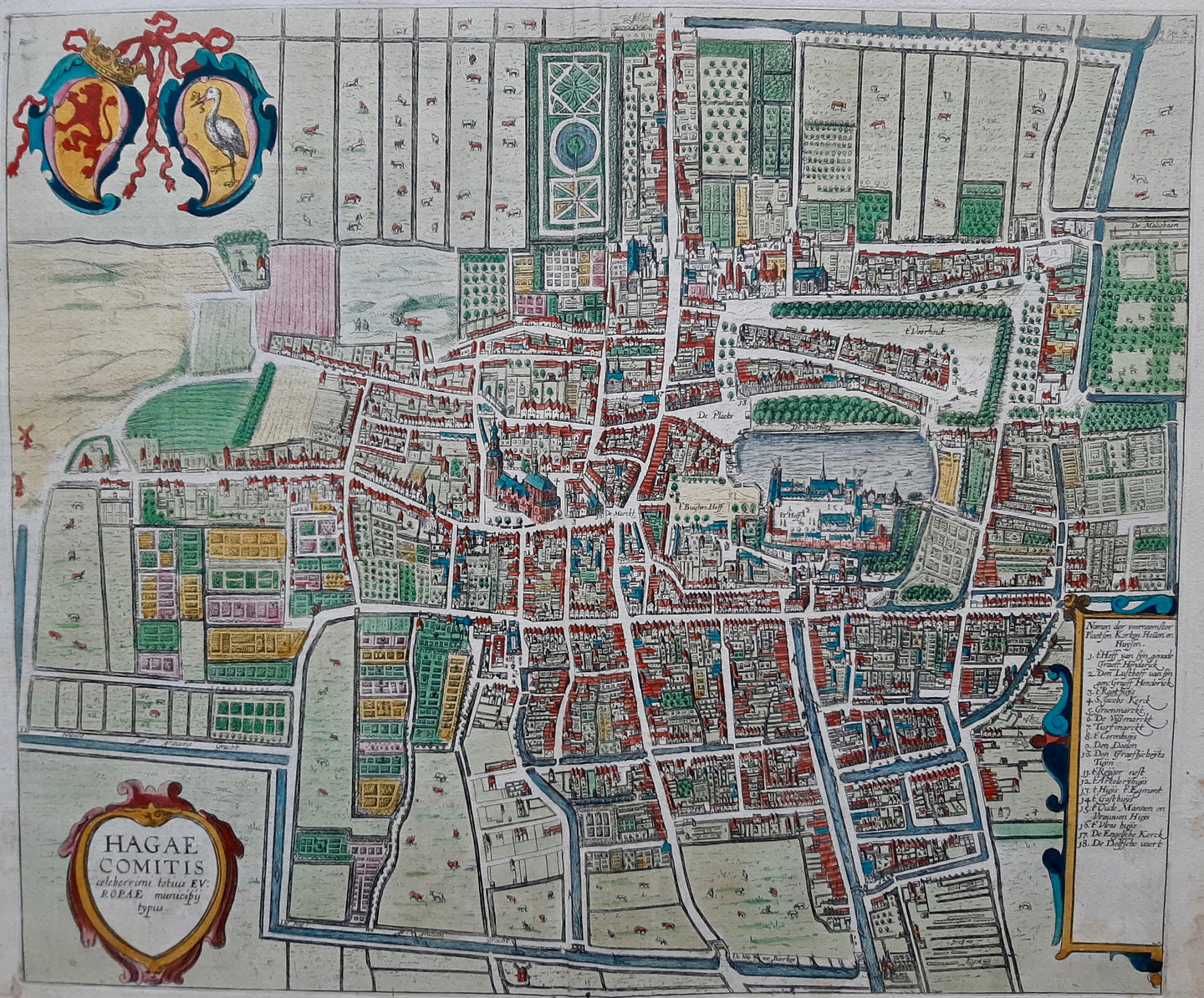 Den Haag Stadsplattegrond in vogelvluchtperspectief van 's-Gravenhage - G Braun & F Hogenberg / J Janssonius - 1657