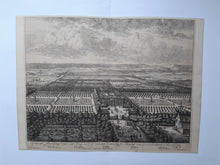 Afbeelding in Gallery-weergave laden, Soestdijk (Baarn) Vogelvluchtperspectief van Paleis Soestdijk met de tuinen - B Stuyvenbergh / B Stoopendael / G Valck - ca. 1695