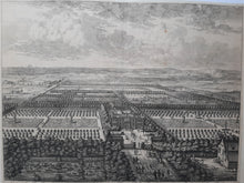 Afbeelding in Gallery-weergave laden, Soestdijk (Baarn) Vogelvluchtperspectief van Paleis Soestdijk met de tuinen - B Stuyvenbergh / B Stoopendael / G Valck - ca. 1695