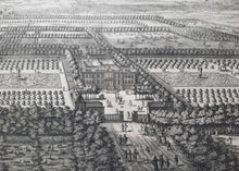Afbeelding in Gallery-weergave laden, Soestdijk (Baarn) Vogelvluchtperspectief van Paleis Soestdijk met de tuinen - B Stuyvenbergh / B Stoopendael / G Valck - ca. 1695