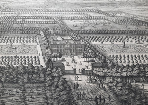 Soestdijk (Baarn) Vogelvluchtperspectief van Paleis Soestdijk met de tuinen - B Stuyvenbergh / B Stoopendael / G Valck - ca. 1695