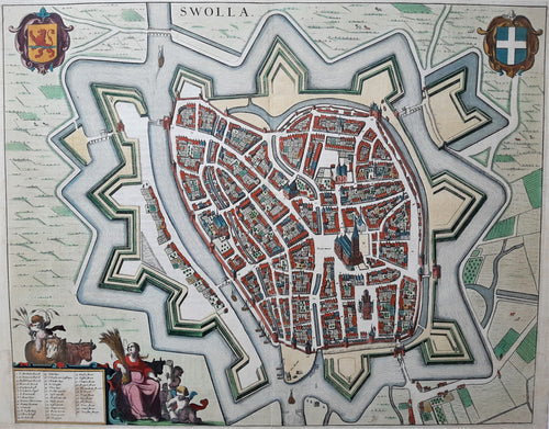 Zwolle - Stadsplattegrond in vogelvluchtperspectief - J Janssonius - 1657