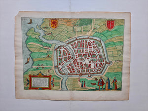 Haarlem Stadsplattegrond in vogelvluchtperspectief - G Braun & F Hogenberg - 1575
