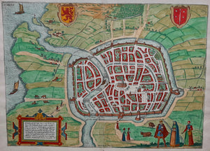 Haarlem Stadsplattegrond in vogelvluchtperspectief - G Braun & F Hogenberg - 1575